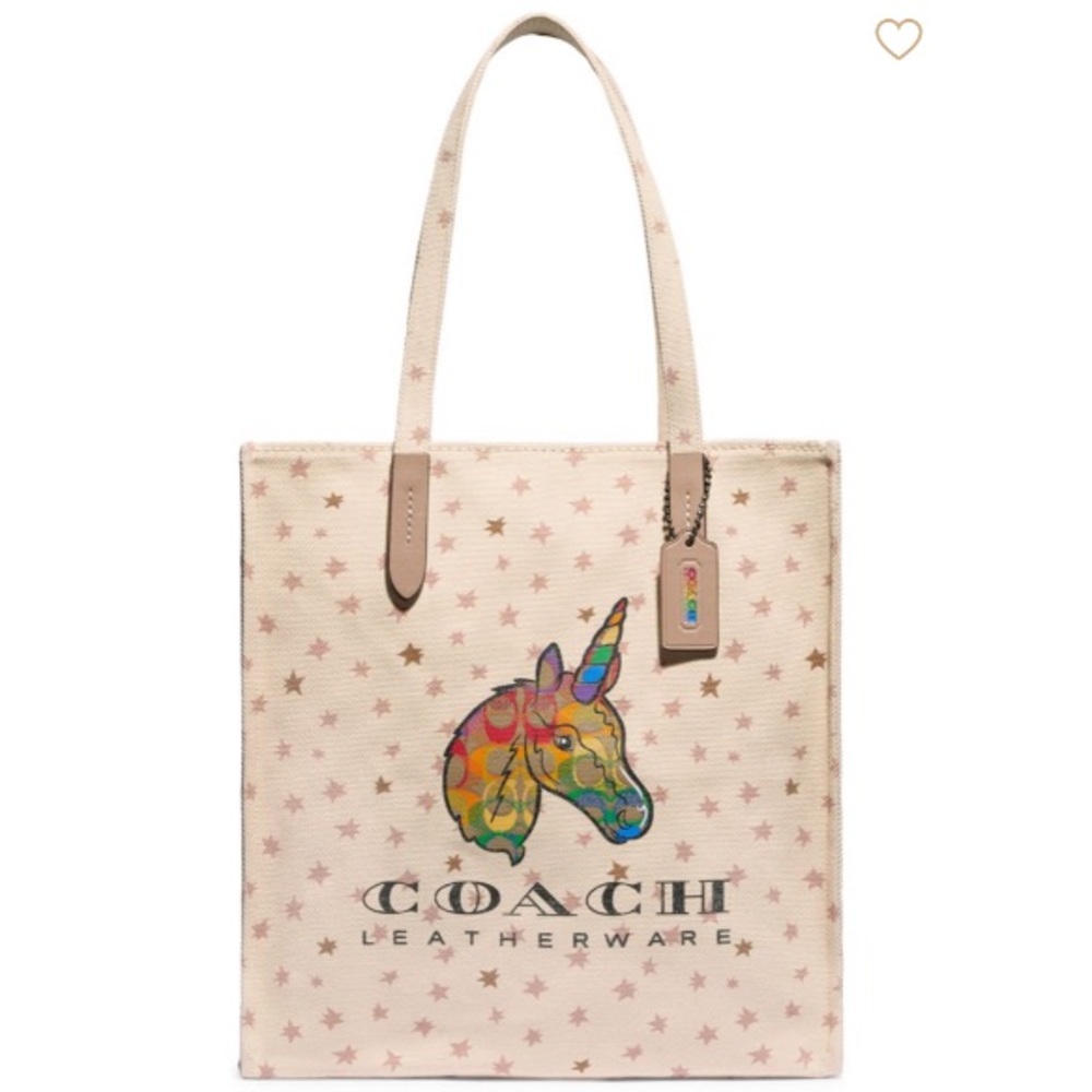 Authentic Coach Rainbow Unicorn-Print Canvas Tote